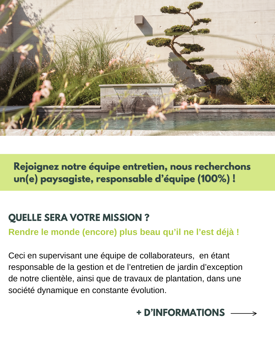 Horticulteur/horticultrice-paysagiste, responsable d&rsquo;équipe 100%, secteur entretien