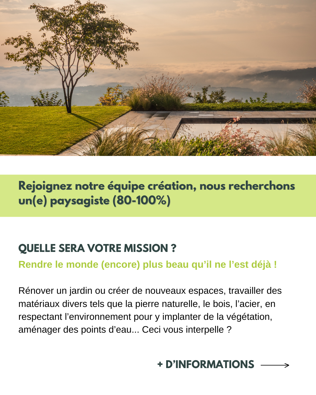 Horticulteur/horticultrice-paysagiste, 80-100%, secteur création